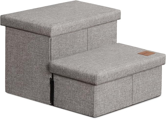 Love's cabin Dog Stairs with Storage 13" H,Foldable Pet Stairs for Small Medium or Large Dogs,Cat Puppy Steps Ramp with Zip up to 150 lbs(Solid Grey,2 Steps no Condo)