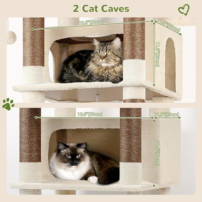 Globlazer XXL Giant Cat Tree, 83 Inch Heavy Duty Tall Cat Tower for Indoor Cats Large Adult, Multi-Level Large Cat Condo with 8 Scratching Posts, Hammock, 2 Cat Caves, 2 Platform, F83B, Beige