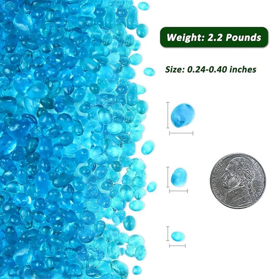 BXI 2.2 Lbs Small Aquarium Substrate Gravel Sand, Polished Smooth Fish Tank Gravel, Colorfast Uncoated Vibrant Blue Sea Glass, Decorative Stones for Vase Fillers, Fairy Garden, Potted Plants