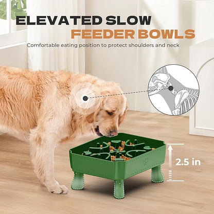 UPSKY Slow Feeder Dog Bowl, 2-in-1 Raised Dog Bowl with Anti-Choking Maze Puzzle, 2-6 Cups Pet Food for Small & Medium Breeds, Interactive Pet Feeder to Slow Eating, Reduce Boredom Fruit Green