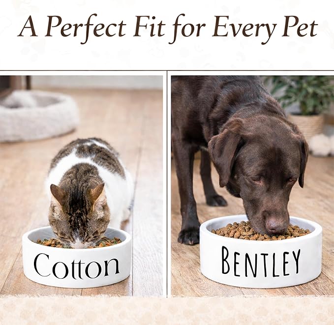 Custom Pet Bowl for Dogs & Cats | Personalized Food & Water Dish with Name | Microwave & Dishwasher Safe Ceramic Feeding Bowl | Gift for Puppy, Kitten & Rabbit Owners | White – Large