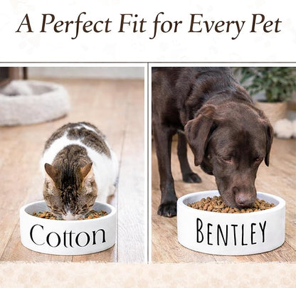 Custom Pet Bowl for Dogs & Cats | Personalized Food & Water Dish with Name | Microwave & Dishwasher Safe Ceramic Feeding Bowl | Gift for Puppy, Kitten & Rabbit Owners | White – Large