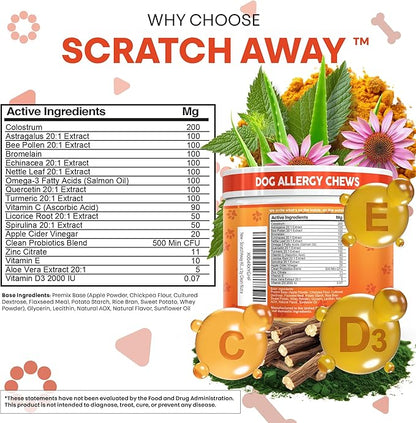Dog Allergy Chews and Itchy Skin Relief for Dogs | Colostrum Quercetin Astragalus Bromelain | Immune Anti Itch Coat Supplement Aller Ichting Bites Treatment Paw Allergies + Echinacea Nettle Omega 3