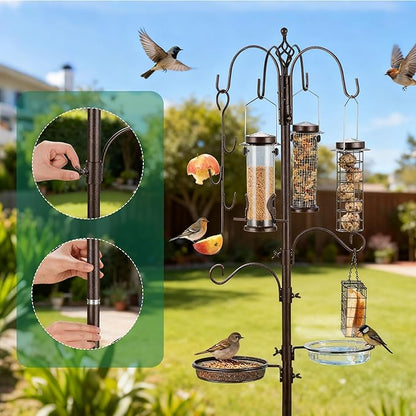 Bird Feeding Station Kit Pole Wild Bird Feeder Hanging Planter Hanger Multi Feeder Hanging with Metal Suet Feeder Bird Bath for Attracting Wild Birds