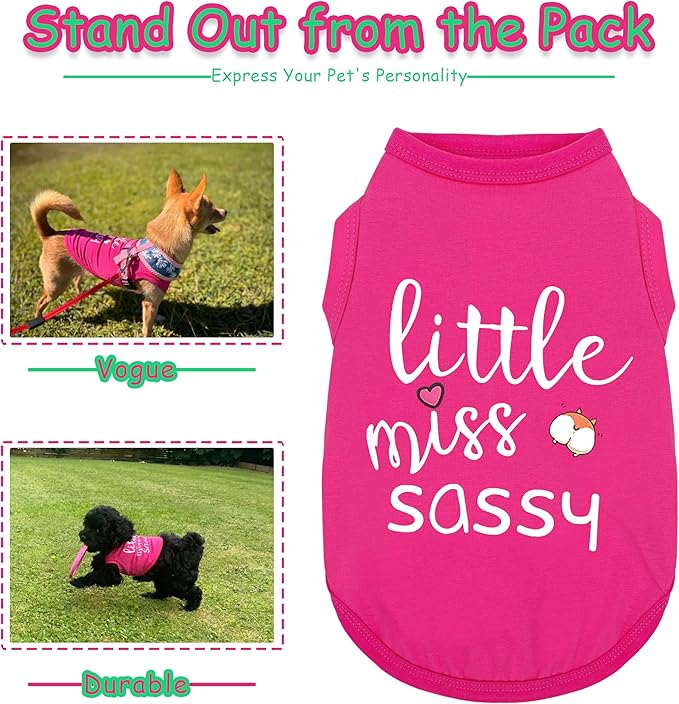 Paiaite Dog Clothes Fashionable Sleeveless Pet Vest: 'Little Miss Sassy' Printed Cotton Dog Shirt, Ideal for Small, Medium, and Large Breeds, Ensuring Comfort and Breathability Rose Red XXS