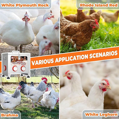 Sidasu 40 lbs 6 Port Galvanized Chicken Feeder with Adjustable Height,Locking Lid&Riveted Handles,Large Capacity Rainproof Automatic Chicken Feeders Silver