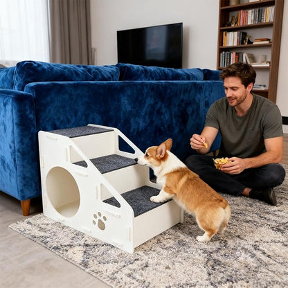 Pet Stairs - 42x32x32cm Non-Slip Cat Ladder, 4-Step Couch Ramp, High Bed Access for Small Medium Large Cats Dogs Indoor Play Area Steps | Soft Sturdy Foam Pet Furniture Easy Assembly Climbing Aid Use