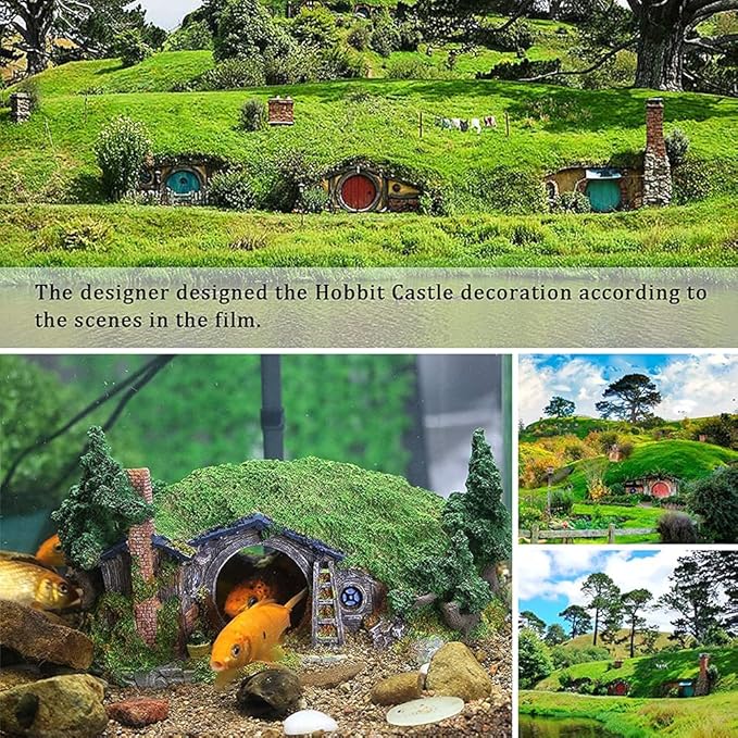 Hobbit Fish Tank Decorations Reptile House Hidden Hole Landscaping for Aquarium and Reptiles Decorations Mini Garden Decorating Two Sizes (L)
