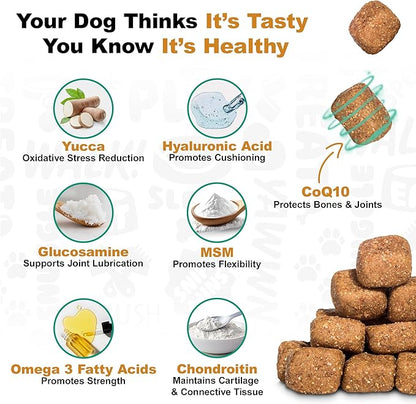 Doggie Dailies, Hip and Joint Supplement for Dogs, Glucosamine Chondroitin, Premium Hip and Joint Chews for Dogs All Breeds & Sizes, Dog Vitamins and Supplements, (Peanut Butter) 225 Chews