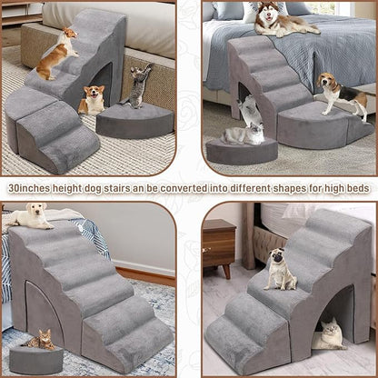 Dog Stairs & Steps for High Beds 30 Inches High Tall, LitaiL 30inch Pet Stairs/Steps for Beds Small Dogs, Non-Slip Dog Ramps for Bed