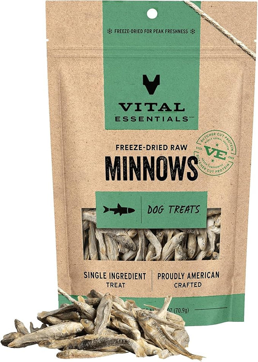 Vital Essentials Single Ingredient Minnows Dog Treats, 2.5 oz | Freeze-Dried Raw | Premium Quality High Protein Training Treats | Grain Free, Gluten Free, Filler Free