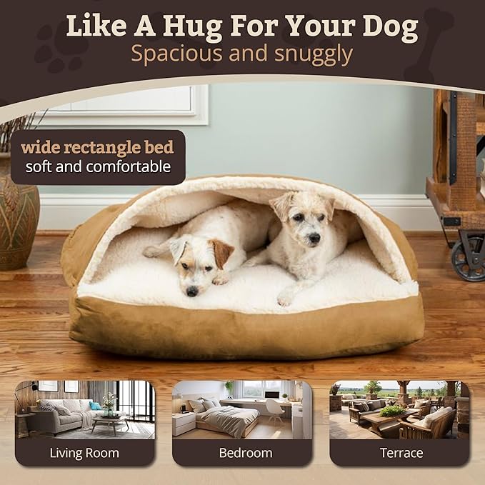 Snoozer Pet Products Luxury Rectangle Cozy Cave Dog Bed with Microsuede, Small, Camel