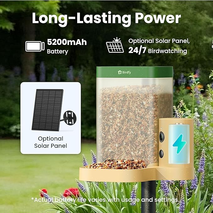 Birdfy Bird Feeder with Camera for Rookie - Solar Powered Outdoor Bird Feeder with Dual Night Vision, AI Recognition, Slow Motion & IP66 Waterproof, Ideal for BirdLovers (AI by Subscription)