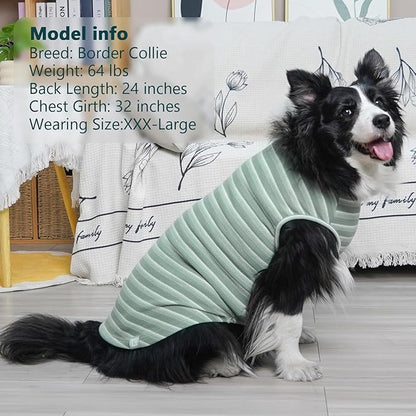 KYEESE 2Pack Waffle Dog Shirts for Large Dogs Stretchy T-Shirts Lightweight Tank Top Sleeveless Striped Shirt Vest Soft Breathable Pet Apparel, XXX-Large, Green+Striped