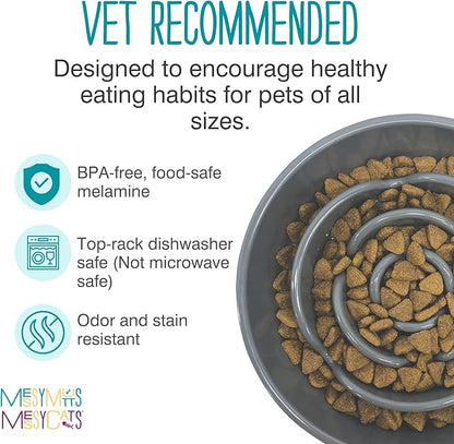 Messy Mutts Interactive Slow Feeder | Puzzle Slow Feeder Dog or Cat Bowl | Enrichment Food Dish to Slow Eating, Prevent Bloating | 8” x 1.3” | 1.75 Cup | Cool Grey
