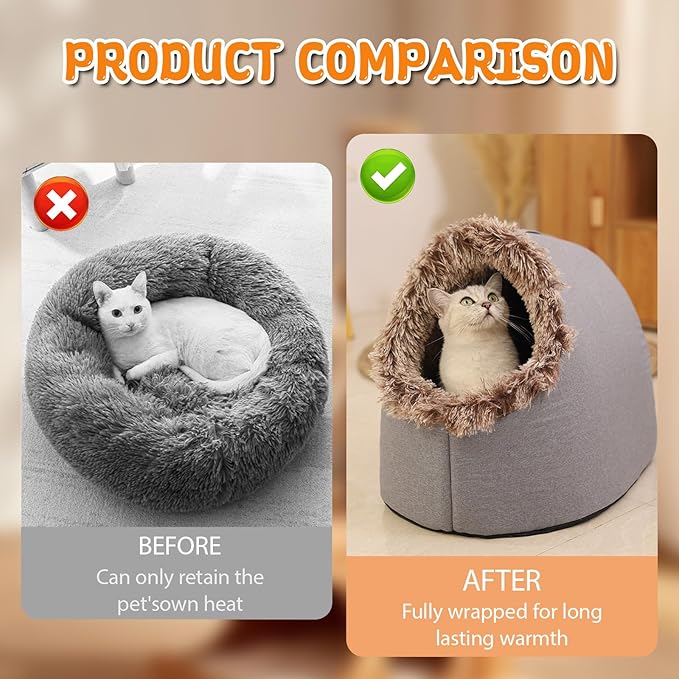 Winter Warm Pet Cave Bed, 2026 New Winter Cozy Cat Tent for Indoor, Soft Plush Cozy Indoor Nest with Non-Slip Bottom for Small Medium Dogs, Cats (Green, L, 20 * 16 * 15inches)