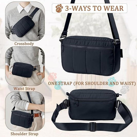 Fashion Dog Treat Pouch with Clicker Stylish Crossbody Dog Walking Bag, 3-in-1 Dog Training Treat Pouch with Removable Waterproof Liner, Treat Holder Waist Bag for Puppy Training & Daily Walks