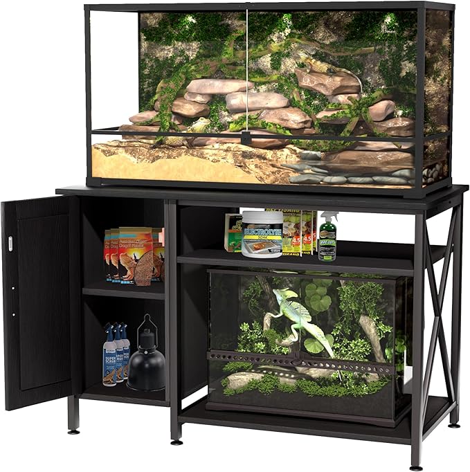 Herture 40-120 Gallon Reptile Tank Stand with Power Outlet, Terrarium Stand with Storage Cabinet, 48" X 24" Tabletop, Reptile Terrarium,Turtle Tank Black PG08XYB