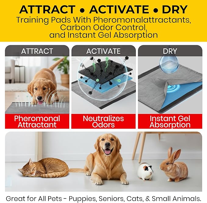 Glad for Pets Extra Large Charcoal Dog Training Pads - Absorbent Disposable Pee Pads for Dogs, Cats & Puppies - Jumbo-Size Potty Pads that Neutralize Urine Instantly - 30 Count Pet Supplies