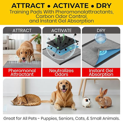 Glad for Pets Extra Large Charcoal Dog Training Pads - Absorbent Disposable Pee Pads for Dogs, Cats & Puppies - Jumbo-Size Potty Pads that Neutralize Urine Instantly - 30 Count Pet Supplies