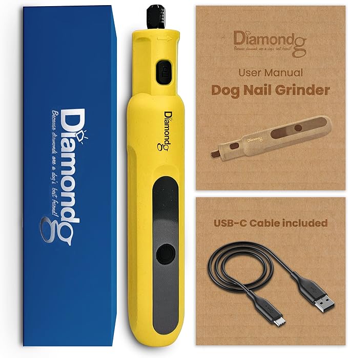 Diamondg Cordless Micro Dog Nail Grinder with Quiet Sound & LED Tip for Large & Small Dogs, 4hrs. Runtime - Electric Dog Nail Trimmer, Heavy Duty Rotary Tool Alternative to Toenail Clippers & Filers