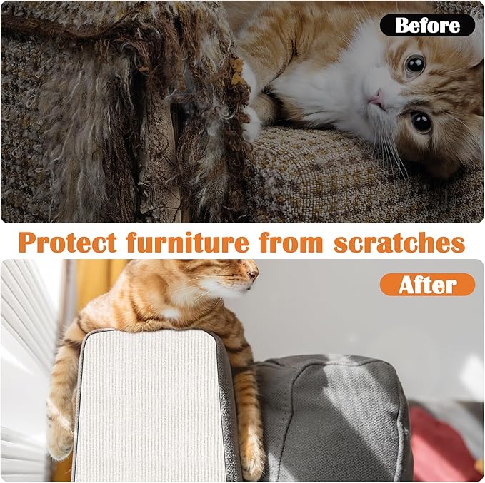 Cat Scratch Furniture Protector - 100" x 13.8" Trimmable Self-Adhesive Cats Claws Scratch Pads, DIY Cat Climbing Couch Protector for Scratch Post Cat Tree Replacement Indoor (Cream White)