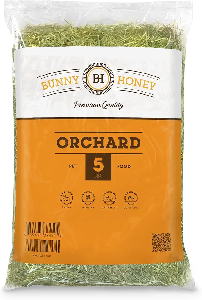 Bunny Honey Orchard Grass Hay for Guinea Pigs, Rabbits, Hamsters & Small Pets Fresh, High-Fiber, Supports Digestive Health & Dental Care, Non-Blended & Fresh Cut