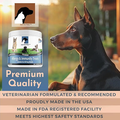 Dog Allergy Relief Chews - Itching Skin Relief with Probiotics and Turmeric for Dogs - Itchy Skin, Hot Spots, Paw Licking, Allergies & Immune Support - Made in USA - 120 Soft Treats, Salmon Flavor