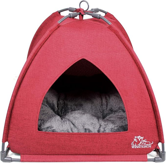 Winsterch Cat Bed Cave for Indoor Cats,Pet Tent Cave for Cats Small Dogs Kitten Bed with Removable Washable Cushion (18.5'' x 18.5'' x 15.8'', W-Red)