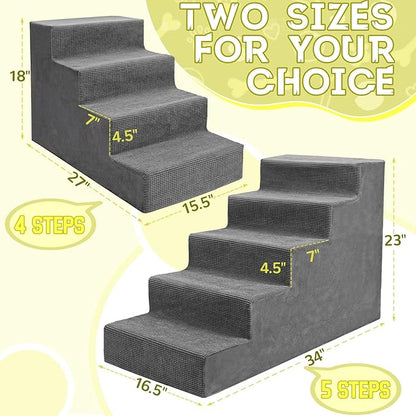 Niubya Dog Stairs for Small Dog and Cats,23”H Non-Slip Bottom Pet Steps for High Beds and Couch,High-Density Foam Pet Stairs Grey,5 Steps