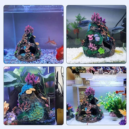 PINVNBY Coral Aquarium Decoration (Size: 6.3 x 4.7 x 4.7 inches) Small Fish Tank Decorations Resin Rock Mountain Cave Ornaments Betta Fish Hideout House for Beta Sleep Rest Hide Play Breed