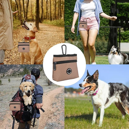COOWONE Dog Treat Pouch with Pet Training Clicker, Detachable Dog Puppy Training Treat Bag, 900D Oxford Cloth Magnetic Closure Small Dog Walking Bag for Travel or Outdoor Use (Coffee)