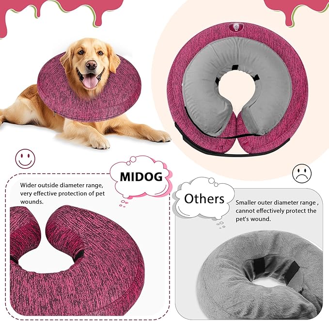 MIDOG Dog Cone - Inflatable Soft Donut Collar Alternative for Dogs After Surgery, Protective Recovery Collar Prevents Licking, Comfortable E-Collar Alternative for Small Medium Large Dogs (Gray, XS)