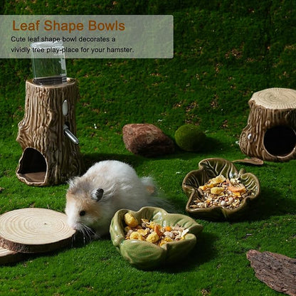 Hamster Food Bowl, 2 Packs Ceramic Leaf Hamster Bowls Guinea Pig Food Dish Water Bowls for Gerbil Mouse Chinchilla Hedgehog