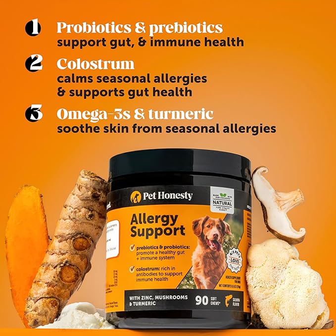 Pet Honesty Dog Allergy & Itch Relief - Advanced Itch Supplement with Probiotics for Dogs - Immune Support & Skin Relief for Seasonal Allergies - Natural Itchy Skin & Paw Relief - (Salmon, 180 Ct)