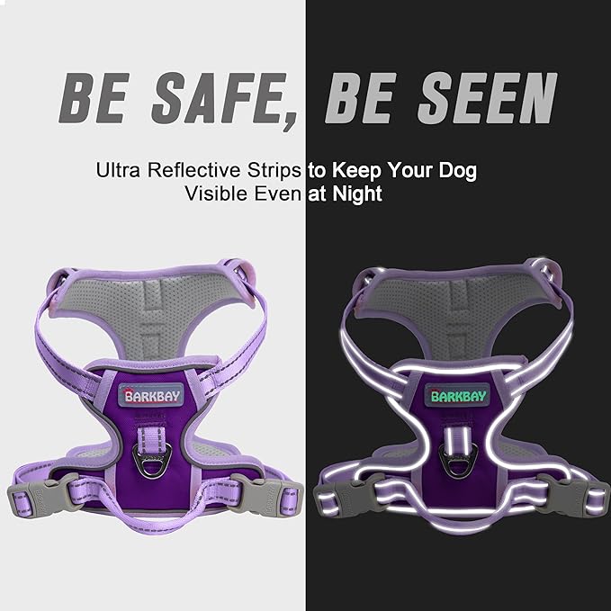 BARKBAY No Pull Dog Harness Front Clip Heavy Duty Reflective Easy Control Handle for Large Dog Walking(Violet Purple & Purple,S)