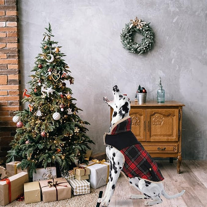 Winter Coat for Small and Medium Dogs, Puppy Plaid Jacket, Cotton Coat for Cold Weather, Windproof Warm Dog Garments, Pet Thickened Outfits Indoor Outdoor, Red S