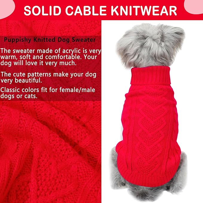 Dog Sweaters for Small Dogs Knit Dog Christmas Outfit Warm Winter Doggy Clothes Girl Chihuahua Clothes for Cold Weather Turtleneck Puppy Sweater Xmas Pet Cat Clothing (Red,S)