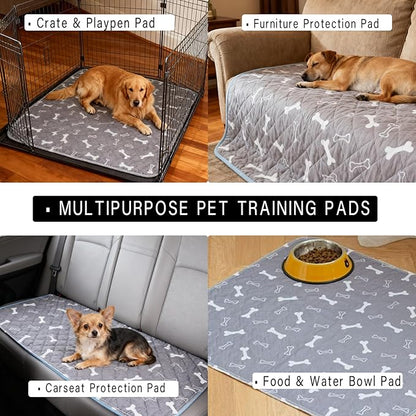 Puppy Pad with Pheromones, Puppy Pad Pee Pads, 100% Waterproof Reusable Washable Pee Pads for Dog & Cat, Absorbent/Leak-Proof/Anti-Slip Pet Training Pads (Gray, L:31.5×35.4"（Pack of 2）)