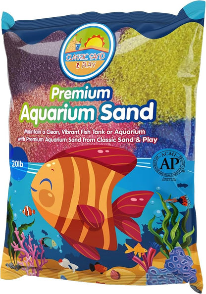 CLASSIC SAND & PLAY Natural Aquarium Sand for Freshwater and Saltwater Tanks, 20 lb. Bag, Improves Filter Life and Filtration Process, Pre-Washed Fine Sand, Rainbow