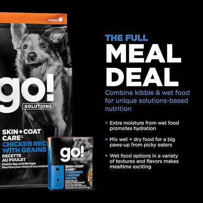 Go! Solutions Skin + Coat Care, Dry Dog Food, Chicken Recipe with Grains, 12 lb Bag