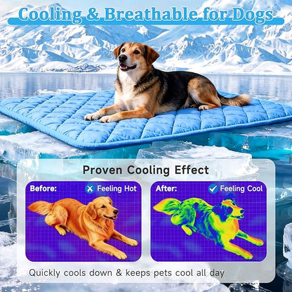Cooling Blanket for Dogs, Dog Cooling Mat & Bed, Q-MAX>0.42- Lightweight, Durable & Breathable Pet Throw for Sofa, Car and Furniture Protector, Reversible Design, Easy to Clean, 60"x80", Blue