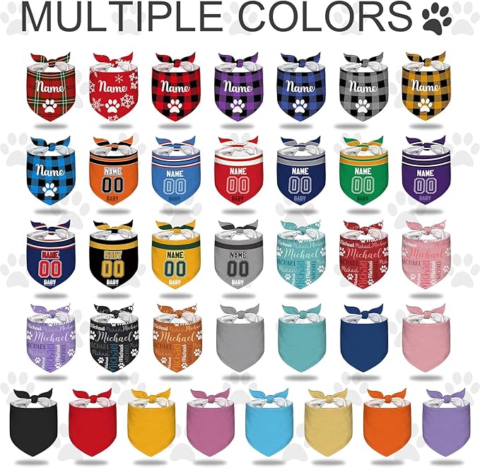 Personalized Dog Bandana Custom Dog Pet Scarf Customized Name Printing Bandanas Gift for Pets Multiple Colors Available