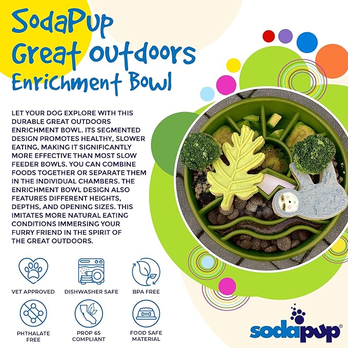 SodaPup Great Outdoors Enrichment Bowl – Durable Slow Feeder Bowl Made in USA from Non-Toxic, Pet-Safe, Food Safe Material for Mental Stimulation, Slowing Down Eating, Healthy Digestion, & More