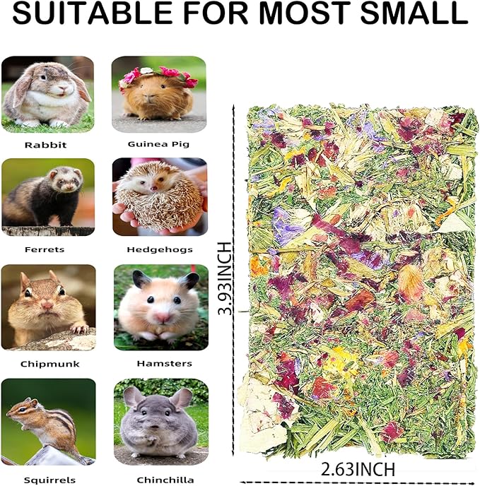 YTSKJ Rabbit Toys 20 Pack Bunny Toys Bunny Chew Toy Guinea Pig Treats Timothy Hay Toy Chips with Herbal Flowers Timothy Hay Grass Hamster Snacks Chinchillas Gerbils for Small Animals Teeth