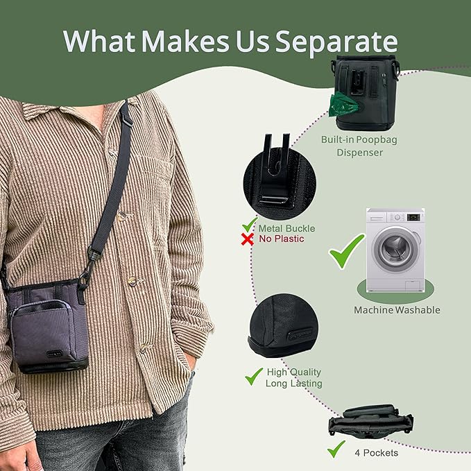 BEAU&FUR Small Dog Treat Pouch with Clicker for Training – 2 Cup Capacity, Built-In Poop Bag Dispenser, Storage for Snacks and Toys - Hands-Free Pouch Snack Holder for Walking and Training -Grey Black