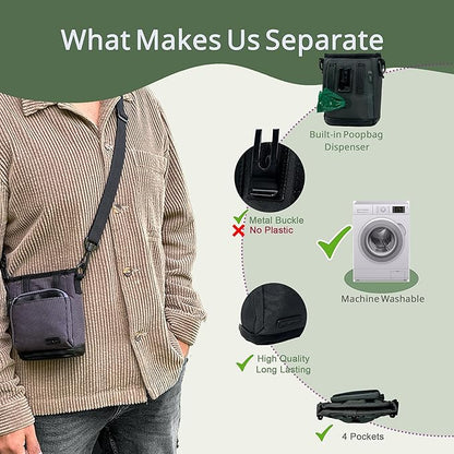 BEAU&FUR Small Dog Treat Pouch with Clicker for Training – 2 Cup Capacity, Built-In Poop Bag Dispenser, Storage for Snacks and Toys - Hands-Free Pouch Snack Holder for Walking and Training -Grey Black