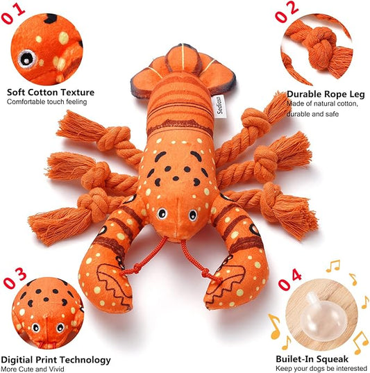 Sedioso Dog Toys, Dog Plush Toy for Large Breed, Cute Squeaky Dogs Toy with Crinkle Paper, Puppy Chew Toy for Small, Middle, Large Breed (Lobster)