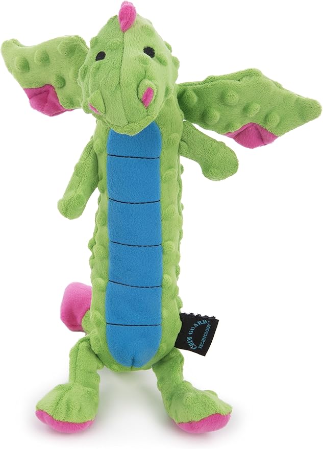 goDog Bubble Plush Skinny Dragons Squeaky Plush Dog Toy, Chew Guard Technology - Green, Large