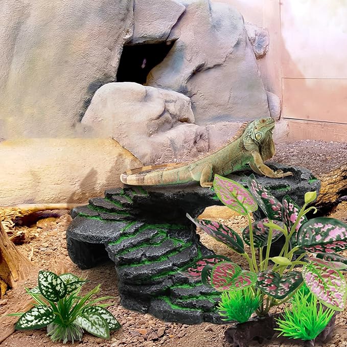 Moonorange Reptile Artificial Plants, Terrarium Plants Decorations Supplies, Aquarium Fish Tank Plant, Amphibian Habitat Hideout Tank Accessories (M Set-2pcs/A)